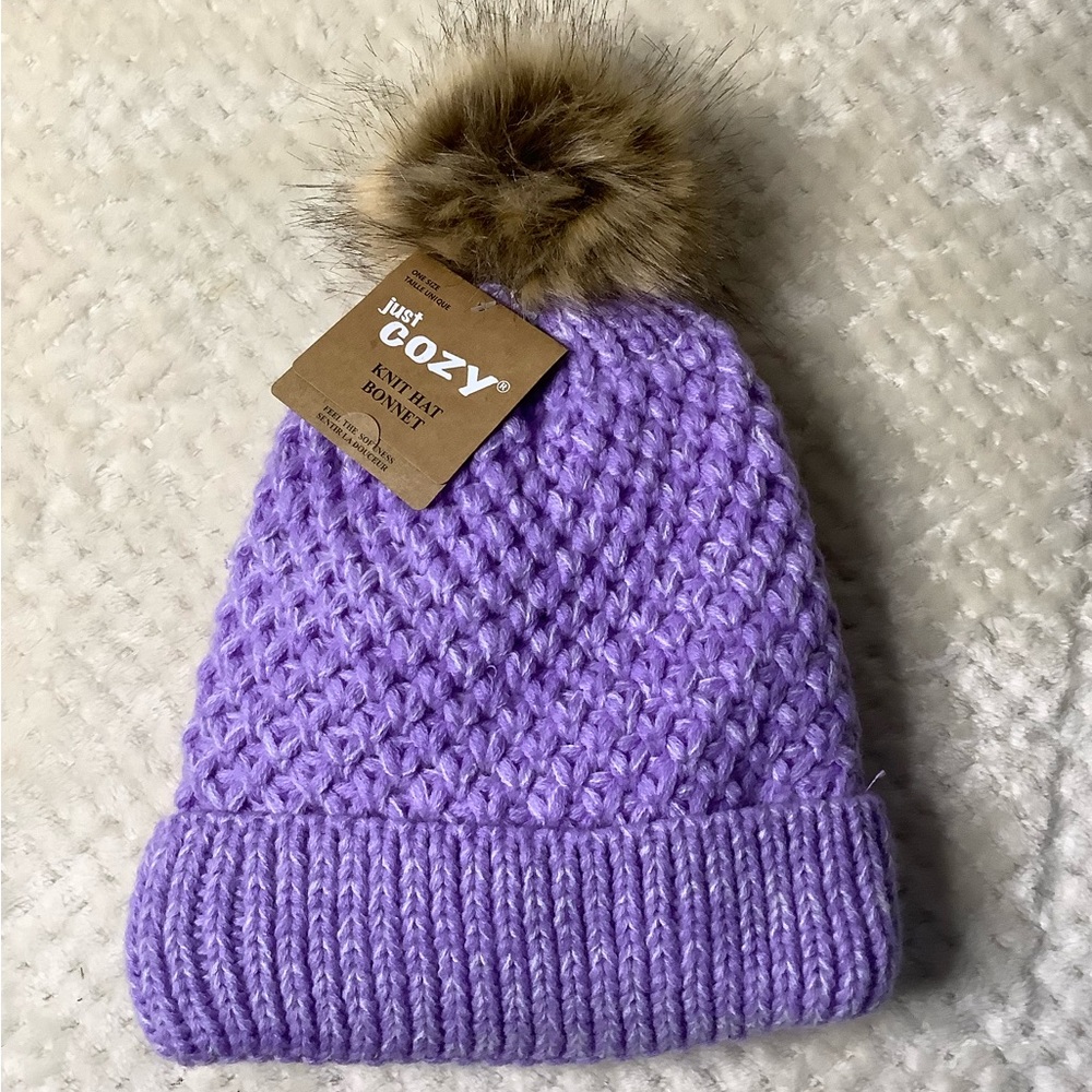 Just Cozy Purple Toque with PomPom Winter Hat New With Tags NWT